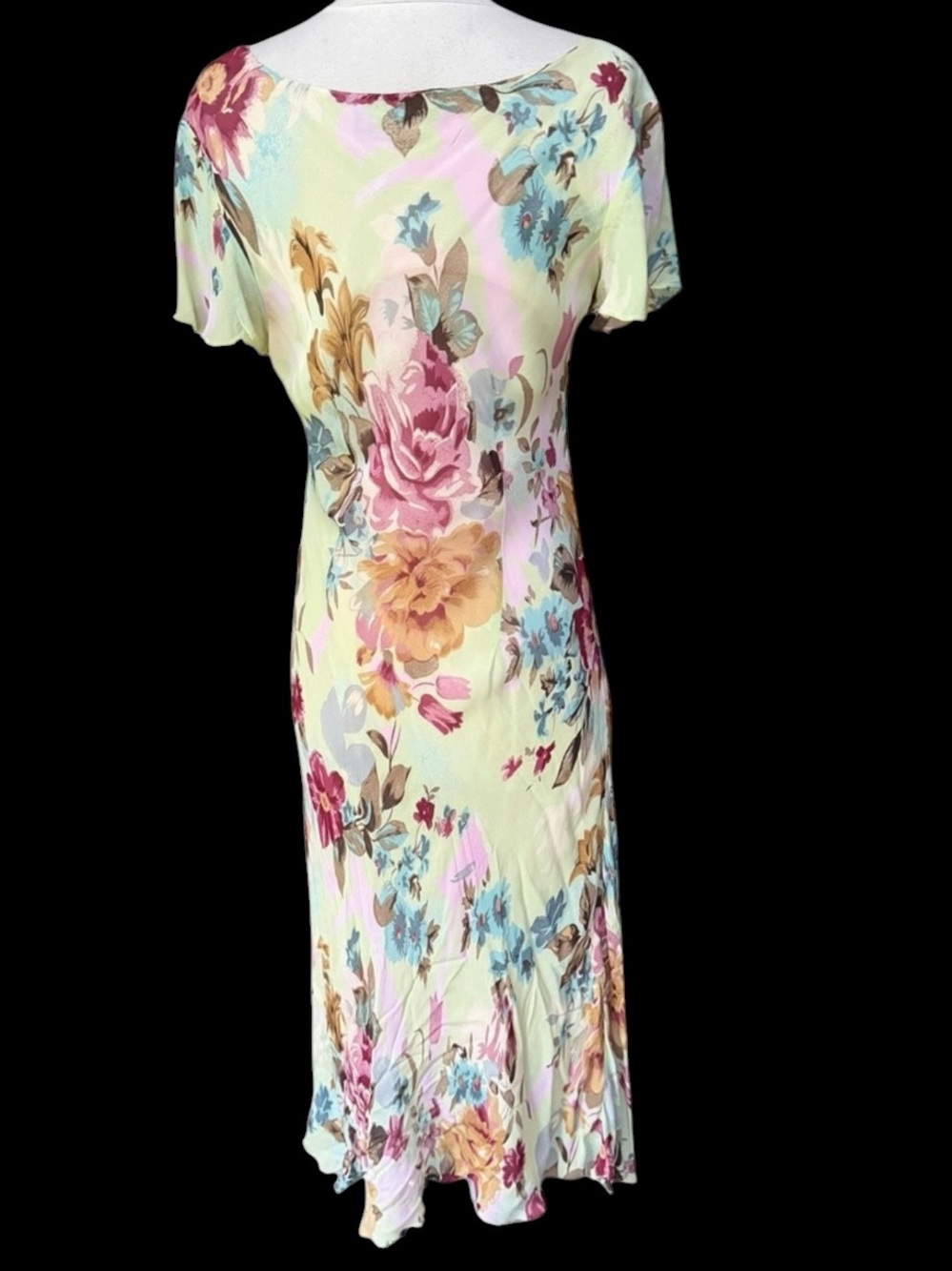 Y2K Newport News 100% Rayon Floral Draped Scoop Cowl Neck Bias-Cut Dress - Picture 5 of 6